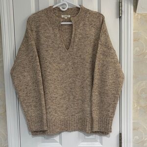 Max Studio Cozy Heather Oatmeal Modified V-neck Oversize/Boxy Sweater
